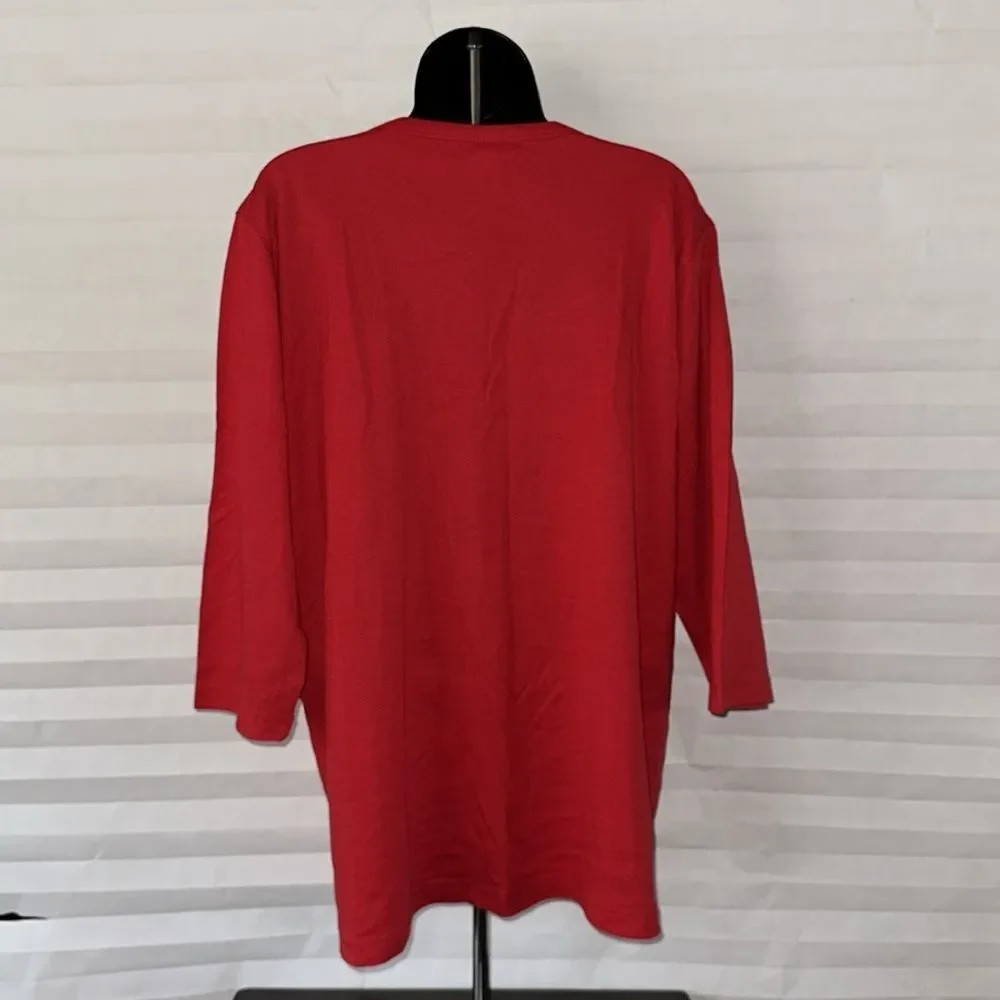 Isaac’s Designs Casuals Women’s Red 3/4 Sleeve Top 1X Crystal Embellishments
